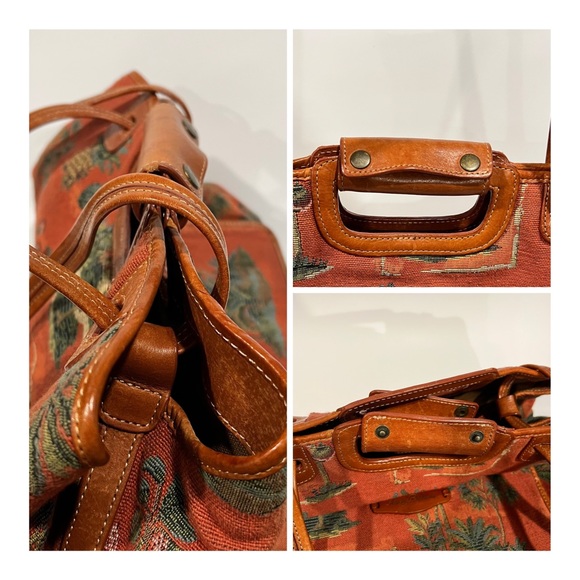 Vintage Tommy Bahama Large Palm Tree Canvas Brown Leather Bag - Picture 4 of 4